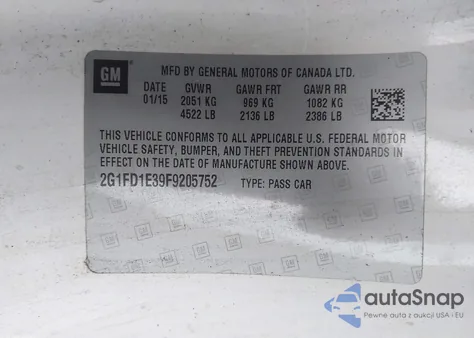 2015 Chevrolet Camaro 1Lt from USA, damaged, VIN 2G1FD1E39F9205752